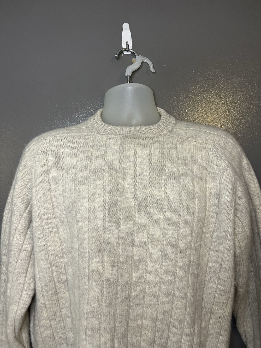 Basic Elements Sweater Mens Medium White Shetland Wool Ribbed Knit Pullover